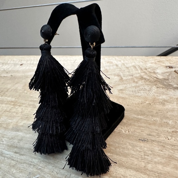 Target Xhilaration Black Multi-Tiered Tassel Earrings Fall Boho Vacation Fall - Picture 4 of 4